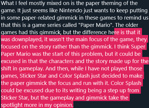 A little essay I wrote, but TL;DR is "Paper gimmick bad, story good"