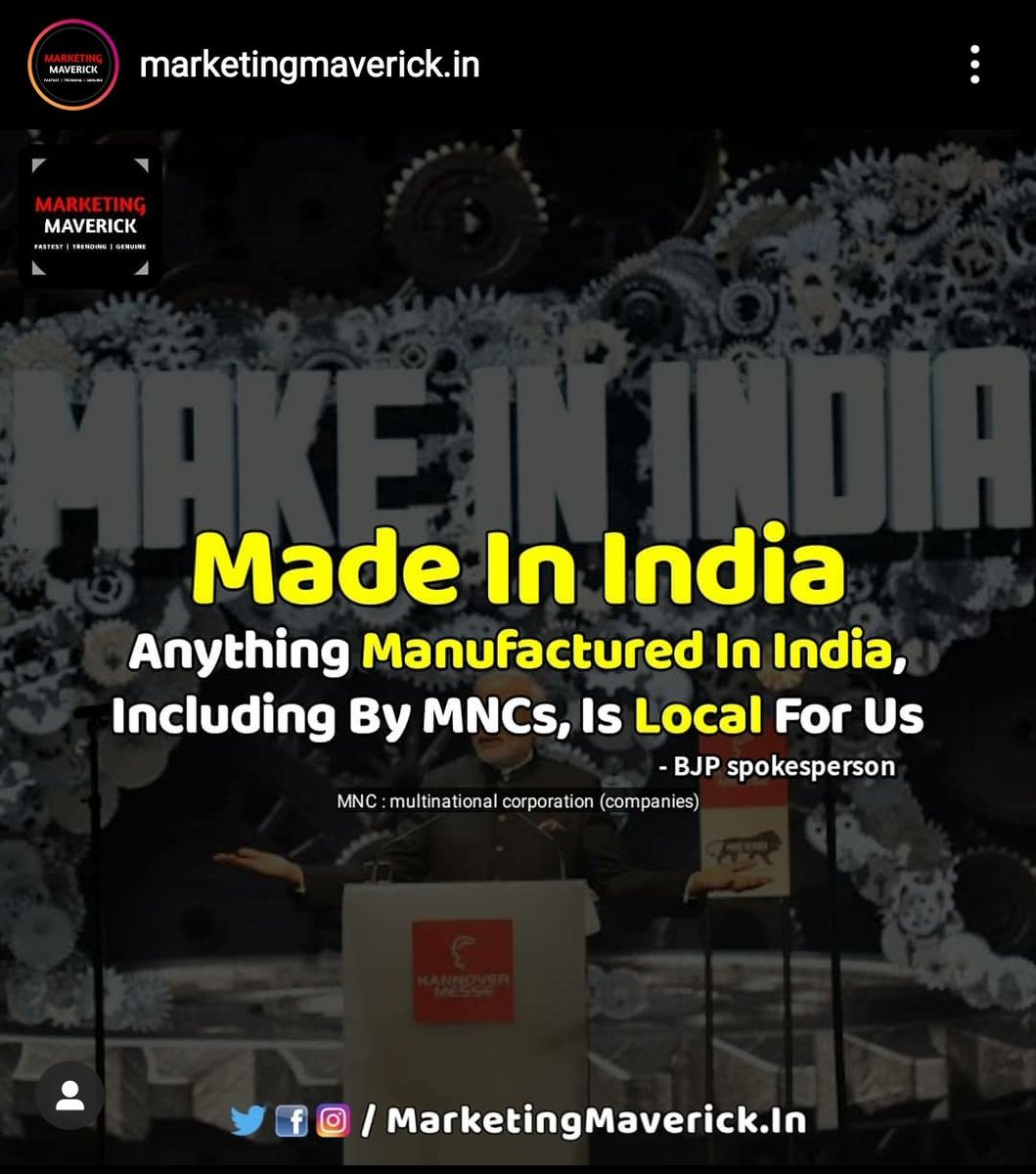 PrathameshTeli7's tweet photo. सभी भारतीय MNCs के उत्पादनों का प्रयोग बंद ना करे इसिलिये ये STUNT
Another Side of Coin - These MNSc give Jobs to our Indian Brothers and Sisters..
#be_Vocal_for_Local
Whether Mfg by MNCs or Not
#AatmaNirbharBharatAbhiyaan https://t.co/Ws4eGptq1P