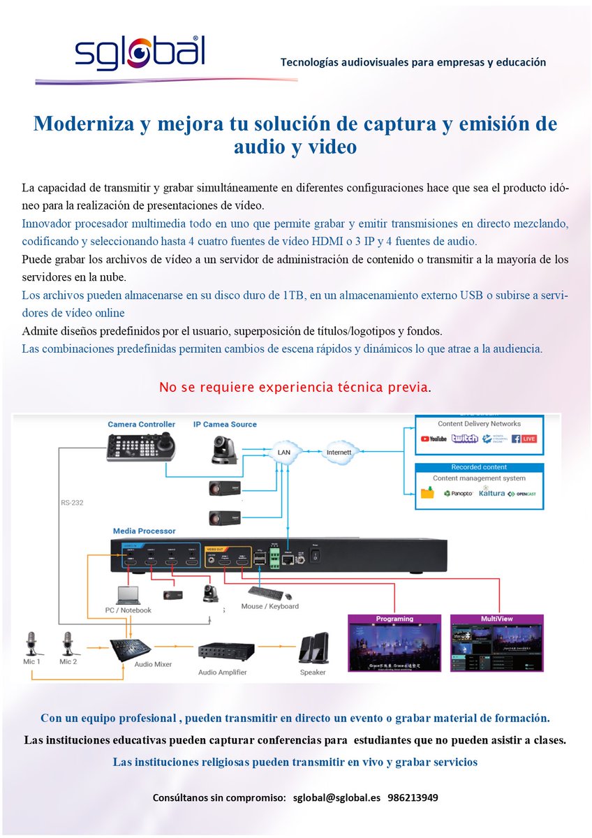 Sglobal_IT's tweet photo. Solución interesante para grabar y emitir formación, reuniones o presentación de producto.

#interactivos #educacion #audiovisuales #videoconferencia #teletrabajo #streaming https://t.co/vJ9FR5GO4J