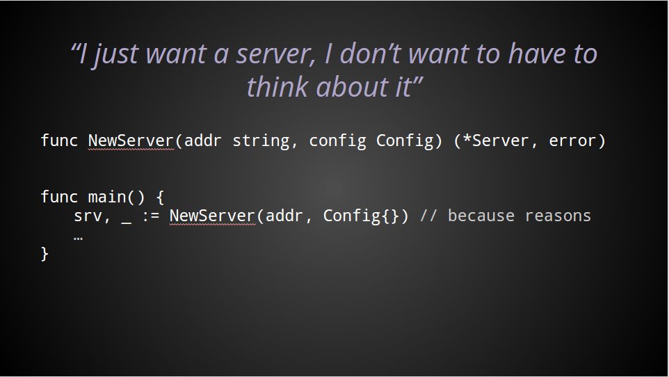 "I just want a server, I don't want to have to think about it."

srv, _ := NewServer(addr, Config{}) // because reasons