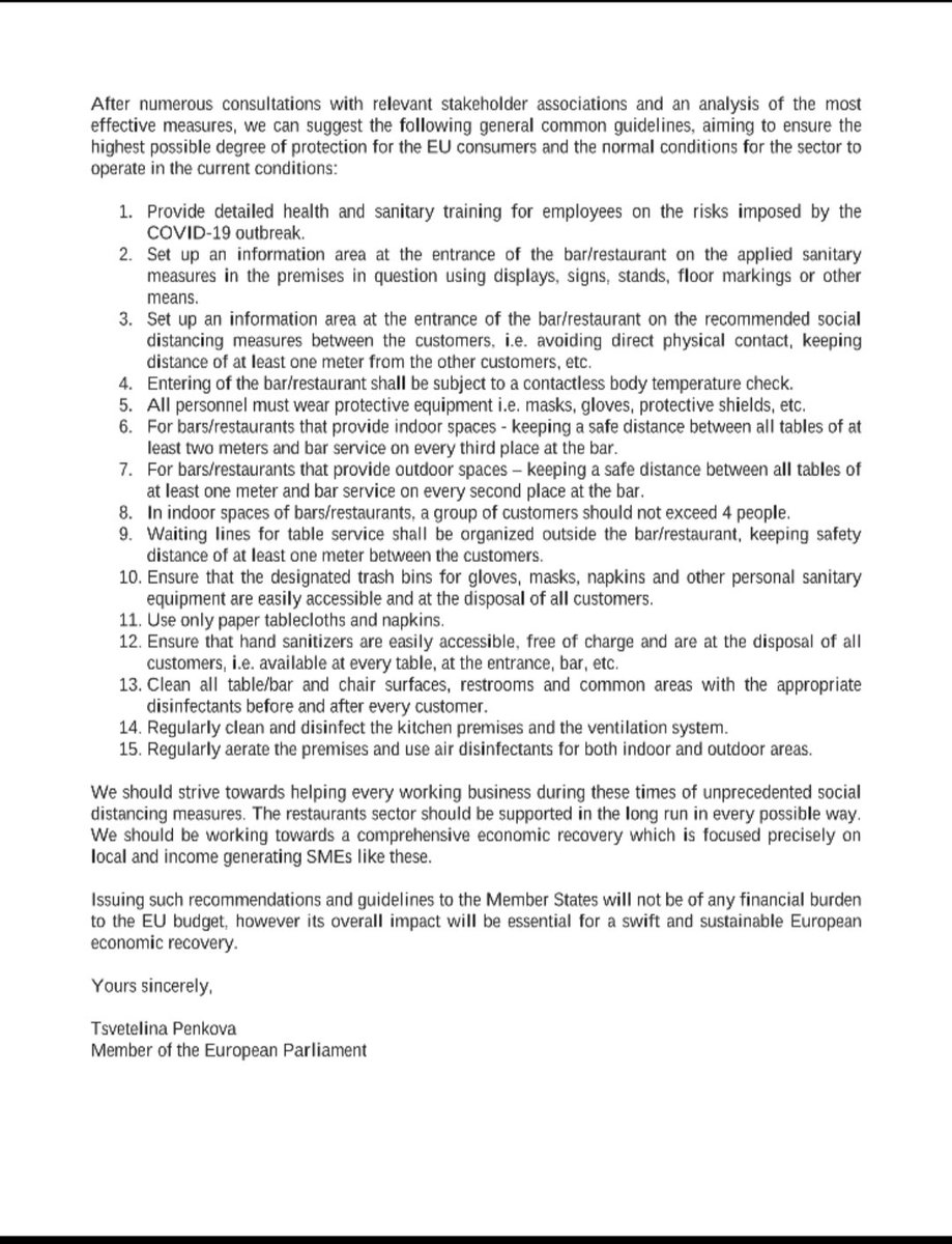 I co-signed this letter with other MEPs looking for EU guidelines to help restaurants, cafes and bars to reopen as soon and as safely as possible. Most businesses will be prepared for much of this and <a href="/RAI_ie/">Restaurants Association of Ireland</a> also has submitted 9 point recovery plan to Govt
