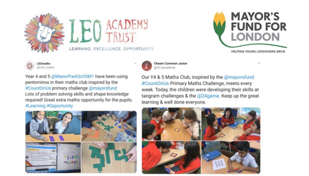 LEOacademies's tweet photo. Despite ongoing school closures, weโre delighted @LEO_maths & @mayorsfund have continued to work together, helping thousands of pupils access the Count On Us Virtual Challenge. The @24game has remained as popular as ever too!
#LEODistanceLearning ๐งฎ โฌ๏ธ
https://t.co/jU1SWqr9mF https://t.co/beL6bfRzgb