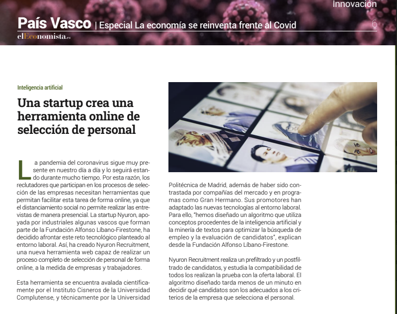 Nyuron1's tweet photo. El economista se hace referencia de nuestro nuevo producto #nyuron #COVID-19 #recruitments #RRHH https://t.co/PWkScnS4Du