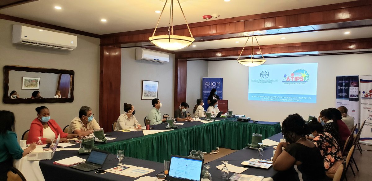 IOMBelize's tweet photo. Today IOM Belize and the Anti Trafficking in Persons Council Belize are providing face-to-face training on Human Trafficking to the managerial staff at Biltmore Hotel taking into account all prevention, identification and reporting measures. @IOM_Caribbean @OIMCentroAmer https://t.co/3NUoqIRplv