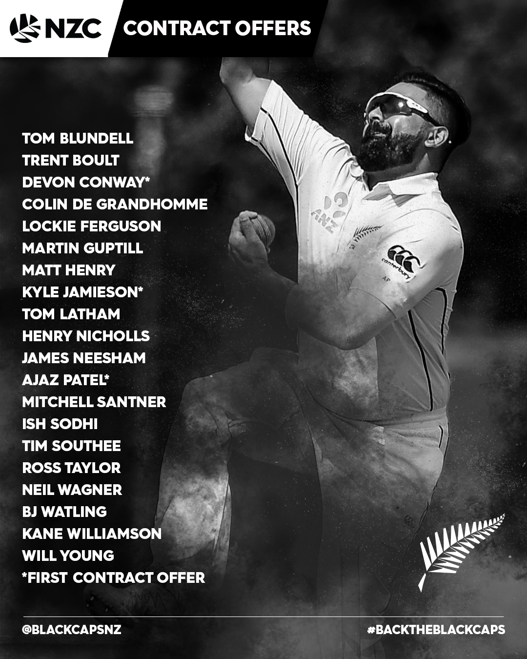 New Zealand Cricket central contract list for 2020-21 season (Credits: Twitter/ BlackcapsNZ)