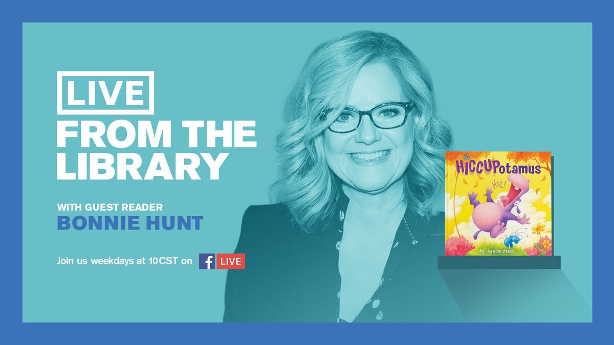 Join us Friday morning for ANOTHER incredible #LiveFromtheLibrary, this time starring actress, comedian, and Chicagoan <a href="/BonnieHunt_real/">Bonnie Hunt</a>! Bonnie will be finishing off our week by reading Hiccupotamus by <a href="/AaronZenz/">Aaron Zenz</a>. Thank you to everyone who has tuned in so far 😍