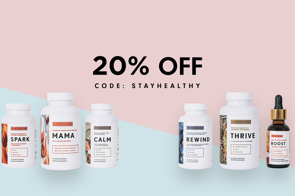 evvobody's tweet photo. Before you take your vitamins, take 20% off with code STAYHEALTHY. 
 https://t.co/mAvDDpKw7U https://t.co/V73HeLaUsy