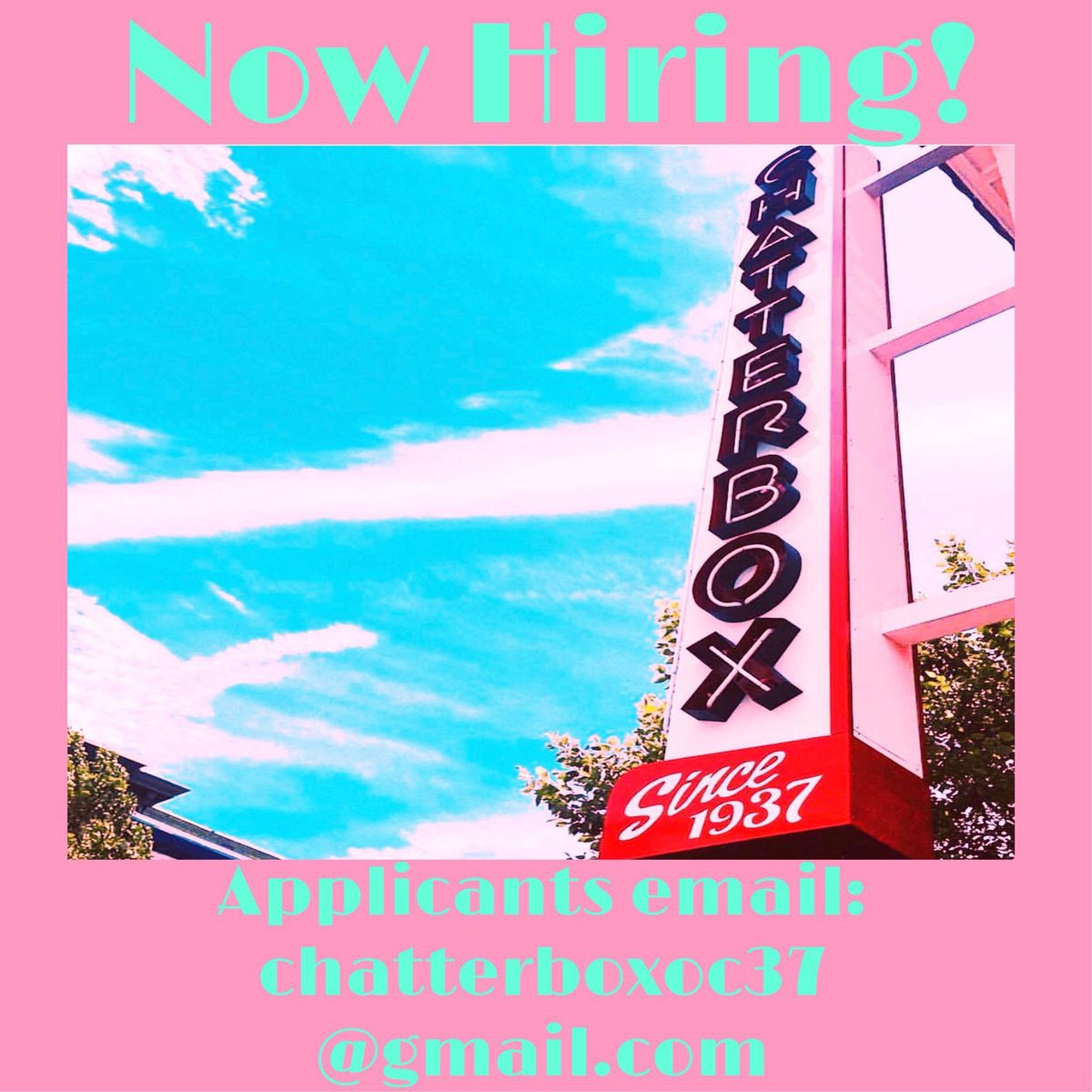 thechatterboxoc's tweet photo. NOW HIRING for our Spring &amp; Summer Season! ☀️
We’re looking to build a staff of exp., reliable team players for our restaurant! 

We are looking to fill the following positions:
✨Delivery Drivers 
✨Servers
✨BOH / FOH positions
please submit resumes to: ChatterboxOC37@gmail.co https://t.co/0tiNAvGLa8