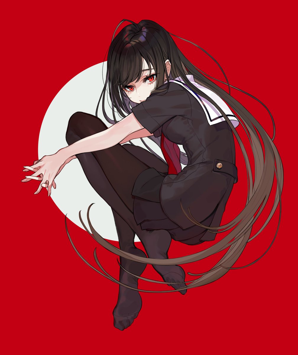 黒髪ロングさんのミステリアスな赤い瞳 ストッキングの日 裕 新刊委託中 のイラスト
