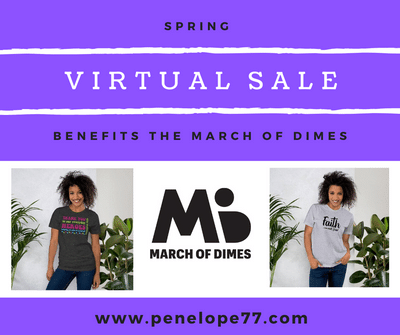 Penelope 77 is donating $5 back to the March of Dimes for the purchase of these t-shirt designs. Click on the link to order today. When checking out make sure to put March of Dimes in the special instructions area. penelope77.com