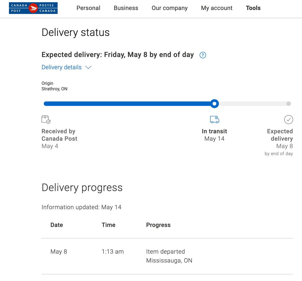 CheyanneFulton's tweet photo. @canadaposthelps at what point is a parcel considered lost? My expected delivery was the 8th (I know delays are to expected!), but my concern is tracking hasnt been updated since then. I'm in New Brunswick, and my package hasn't been tracked since it left Mississauga. https://t.co/sHNCwPw5Ai