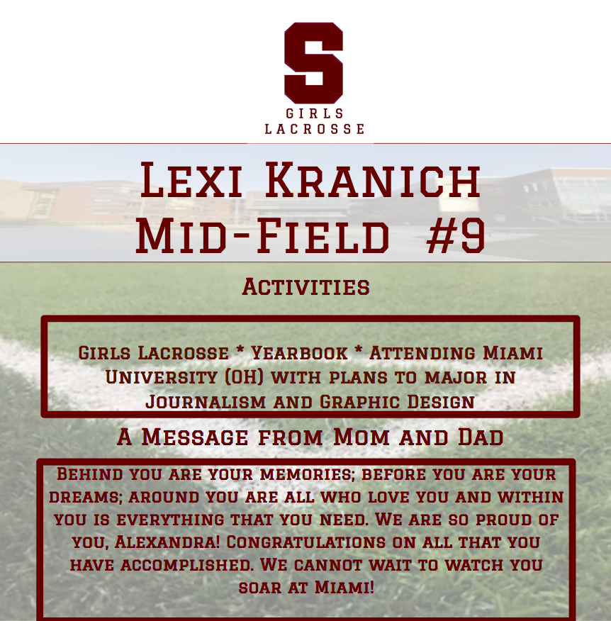 SC Athletics (@scasdathletics) on Twitter photo Time to continue our senior spotlights, and now we turn our attention to <a href="/SC_GLAX/">SC Girls Lacrosse</a> senior Lexi Kranich! Thanks so much for all you've given to the program, and for being a great Little Lion. Best of luck at Miami (OH)!
🦁🥍🎓
#Family115 Time to continue our senior spotlights, and now we turn our attention to <a href="/SC_GLAX/">SC Girls Lacrosse</a> senior Lexi Kranich! Thanks so much for all you've given to the program, and for being a great Little Lion. Best of luck at Miami (OH)!
🦁🥍🎓
#Family115