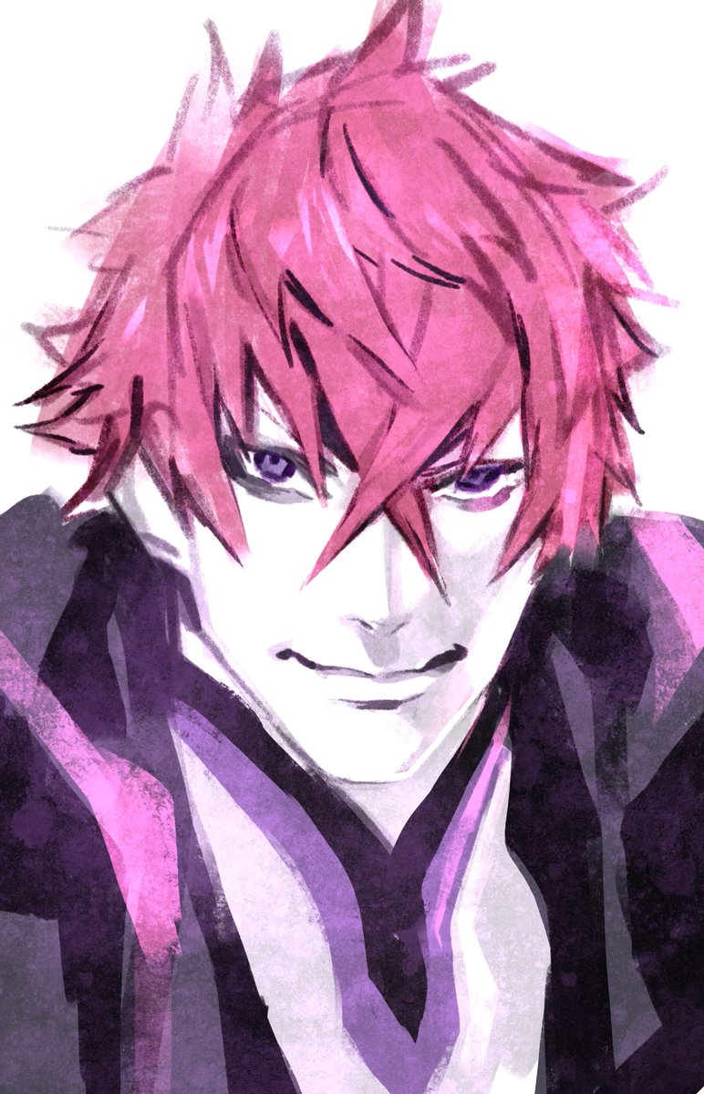 1boy male focus solo purple eyes hair between eyes looking at viewer red hair  illustration images