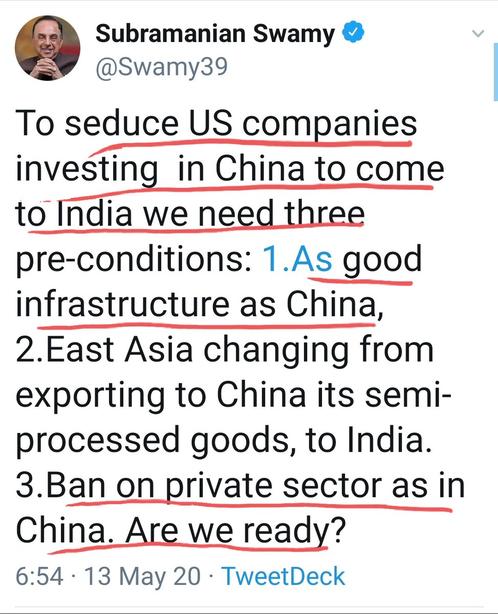 While Modiji is aggressively wooing multinational companies to shift their manufacturing units into India; this unofficial ambassador of China is lampooning Modiji by calling him an IDIOT.More than Xi Jinping, this  @Swamy39 is more distressed due to companies leaving China.1/6