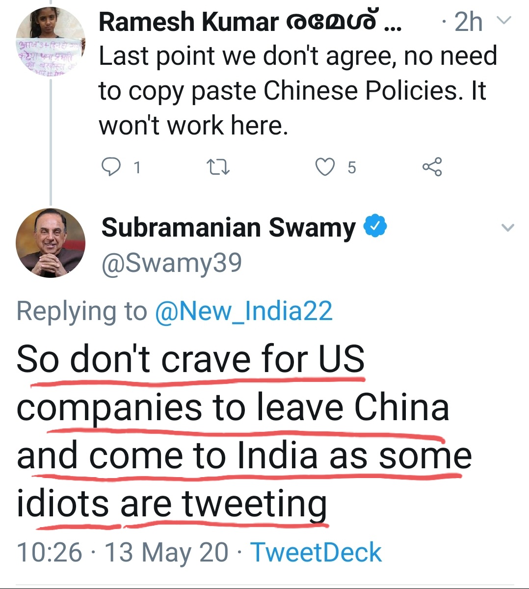 While Modiji is aggressively wooing multinational companies to shift their manufacturing units into India; this unofficial ambassador of China is lampooning Modiji by calling him an IDIOT.More than Xi Jinping, this  @Swamy39 is more distressed due to companies leaving China.1/6