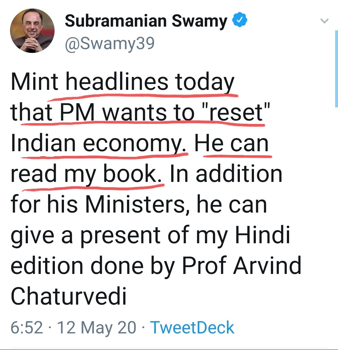 Swamy always attempts to portray PM Modi in poor light..He also endorses tweets which claim that Modi ji is intentionally not trying to repair slowing economy..Underlying message is, ONLY Swamy has interest of India in his heart and Modiji does not care even though he is PM3/6