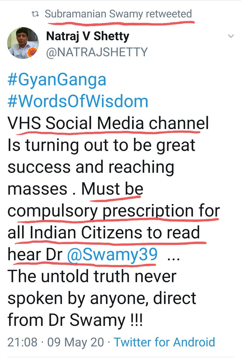 I have never seen such a megalomanic and self obsessed man in last 4 decades..He is hardly watched or heard by any body barring his brainwashed  #VHS supporters, so he wants his sessions on  #VHS social media channel to be made compulsory prescription for all Indian Citizens.6/6