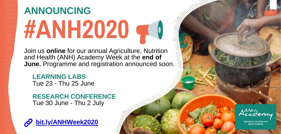 ANH_Academy's tweet photo. Announcing...

↘️⬇️⬇️⬇️⬇️↙️
➡️ #ANH2020 ⬅️
↗️⬆️⬆️⬆️⬆️↖️

Join us 23-25 June &amp; 30 June - 2 July for our first ever *virtual* ANH Academy Week!🌱📊🤝More info here &amp; registration will be out soon: https://t.co/Edem4Bzwtq 🧑🏿‍💻

#agriculture #nutrition #health #development https://t.co/ZaDyiVe9v7