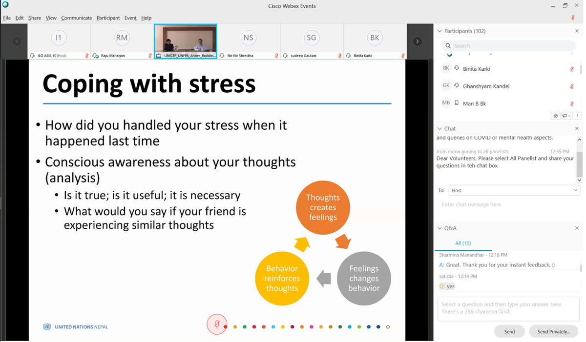 AnnuPou's tweet photo. 'Mental health and well-being' webinar is successfully conducted with the volunteers of #V4ACTION campaign from all provinces& Dr.Kedar from #WHO addressed the issues on anxiety &stress raised by volunteers.I felt overwhelmed to join with you all today &share my experience. https://t.co/1bW0FNkprS