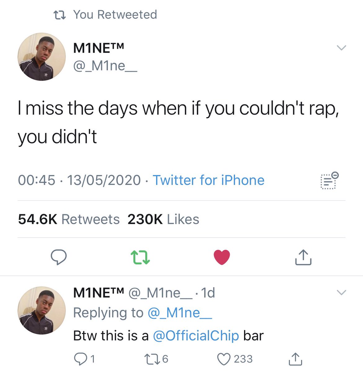 OfficialChip's tweet photo. This young brudda from The Bronx tweeted my lyric from #HighRoad on #Insomnia the tweet BANGED... I guess a lot of people feel this way lol. 
So what’s you’re favourite lyric/quotable of mine???? Comment below... fans of Bars... let’s talk... https://t.co/Q34TUvCwIk