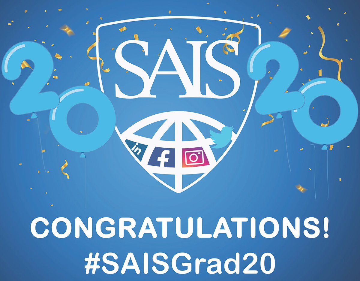 SAISHopkins's tweet photo. We're so proud of our students who are graduating on May 20. We commend you not only for your academic achievements, but also for the versatility and strength you have shown during this unprecedented time. Join our celebration by sharing your graduation memories using #SAISGrad20 https://t.co/d21MU8Md2t