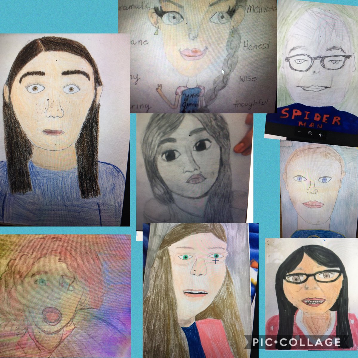 JensenClasses's tweet image. Self portraits by my 6th graders!  I asked them to show their personalities and I think they did a wonderful job! ⁦@EWRSDArts⁩ ⁦@EWRSDK12⁩ ⁦@MHKprincipal⁩ ⁦@MHKAdmin⁩