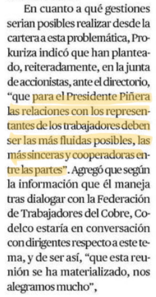 A propósito de las preocupaciones de los trabajadores, el ministro <a href="/bprokurica/">BALDO PROKURICA</a> debe saber que lo que pidió a <a href="/CodelcoChile/">Codelco</a> respecto de relaciones fluidas y sinceras, no es respetado en División Salvador. Mínimo gesto: saludo de cortesía del nuevo Presidente Ejecutivo en su visita