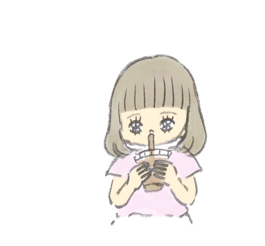 「マスクを下げてフラッペを飲んでるところ 」|ぎゅうにゅうのイラスト