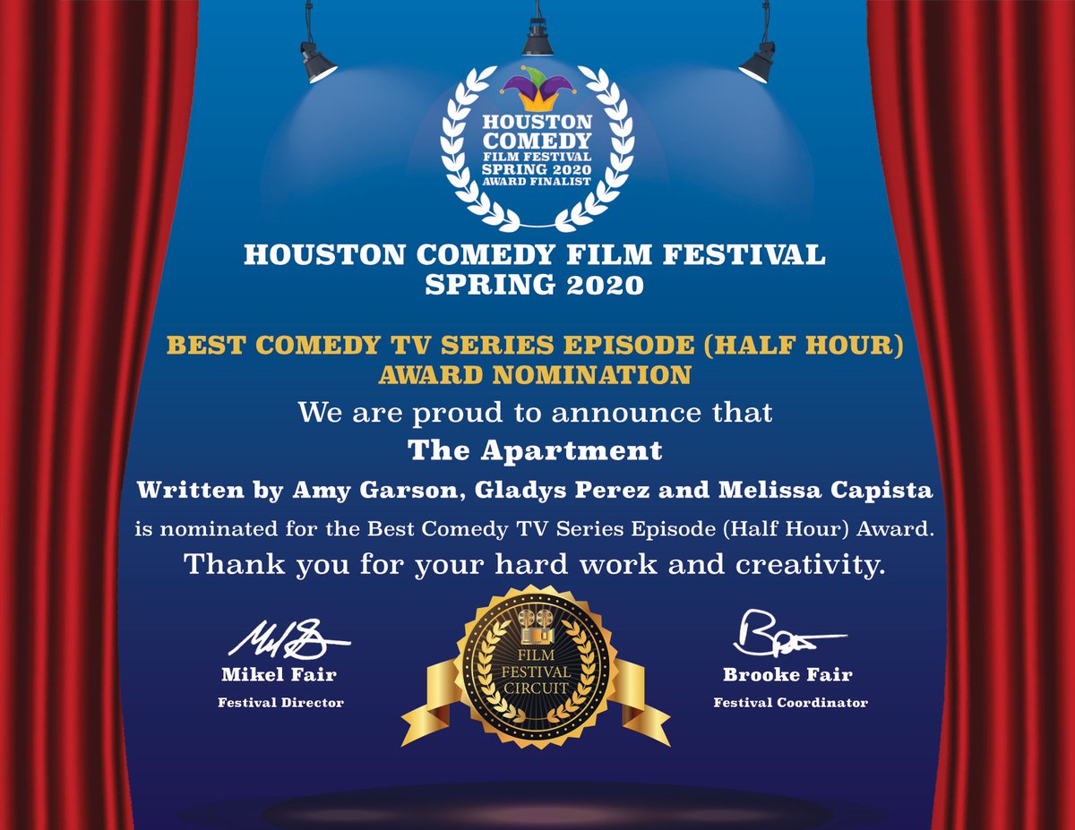 What a mood!🤠🎥💫
Thank you Houston judges, @FilmFreeway & @mikelfair!
#grateful #TheApartment #HoustonComedyFilmFestival #TVpilot #comedy #MakeEmLaugh #NYC #sitcom #TVscript #ItsAnHonorJustToBeNominated #yeehaw