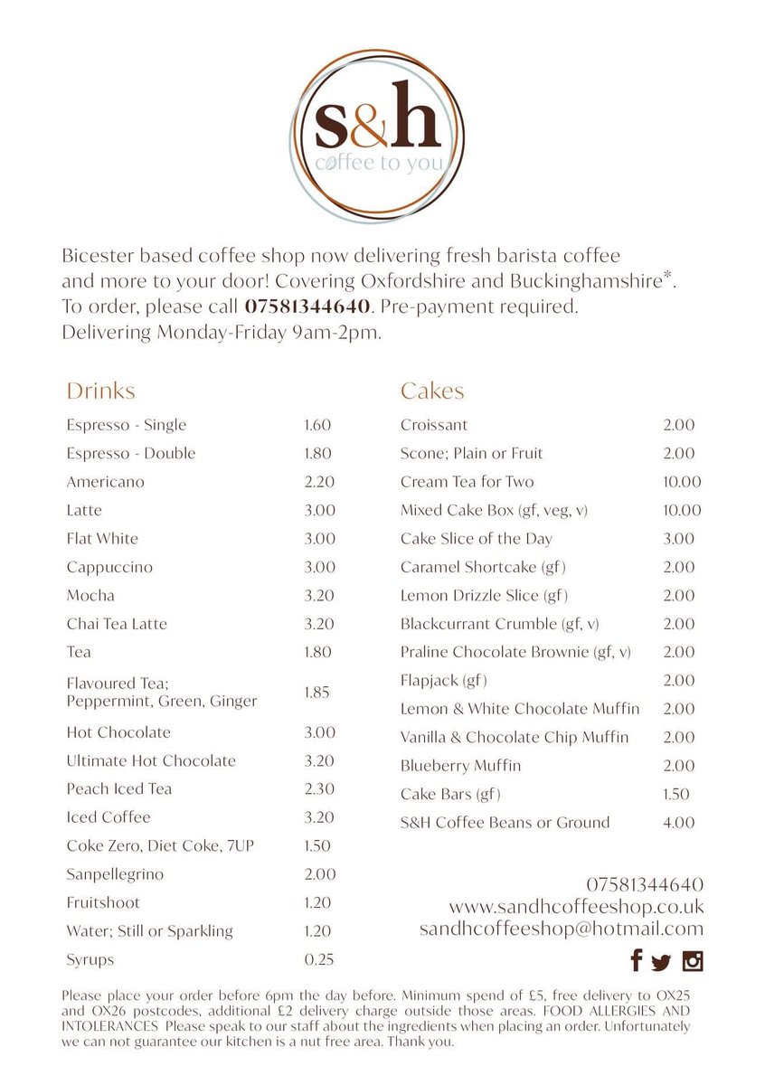 stanhoole's tweet photo. S&amp;H coffee shop can now come to you! Fully kitted S&amp;H van, barista coffee and more on your doorstep. Deliveries start tomorrow. #coffee #delivery #coffeevan #bicester #oxfordshire https://t.co/g0AXvzddj1
