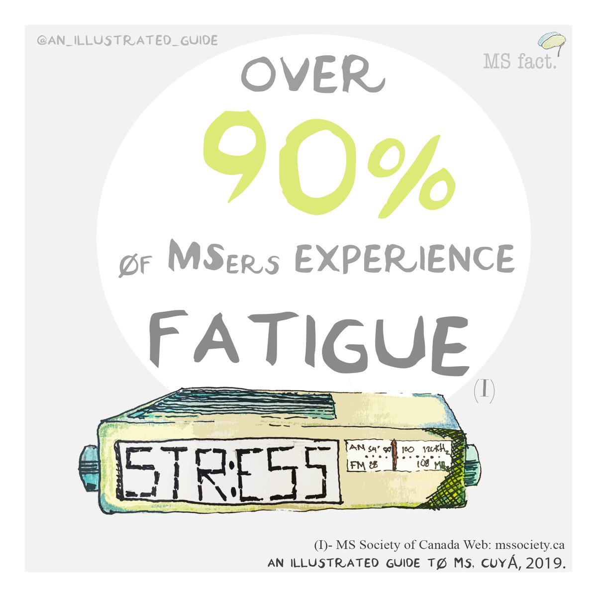 Illustrated_MS's tweet photo. It's hard to describe someone without MS or chronic conditions what fatigue feels like. 

It's hard for people to understand, but fatigue hits 90% of the people with #MS.

#MSfact #MSer #MultipleSclerosis https://t.co/8EktXG7VNh