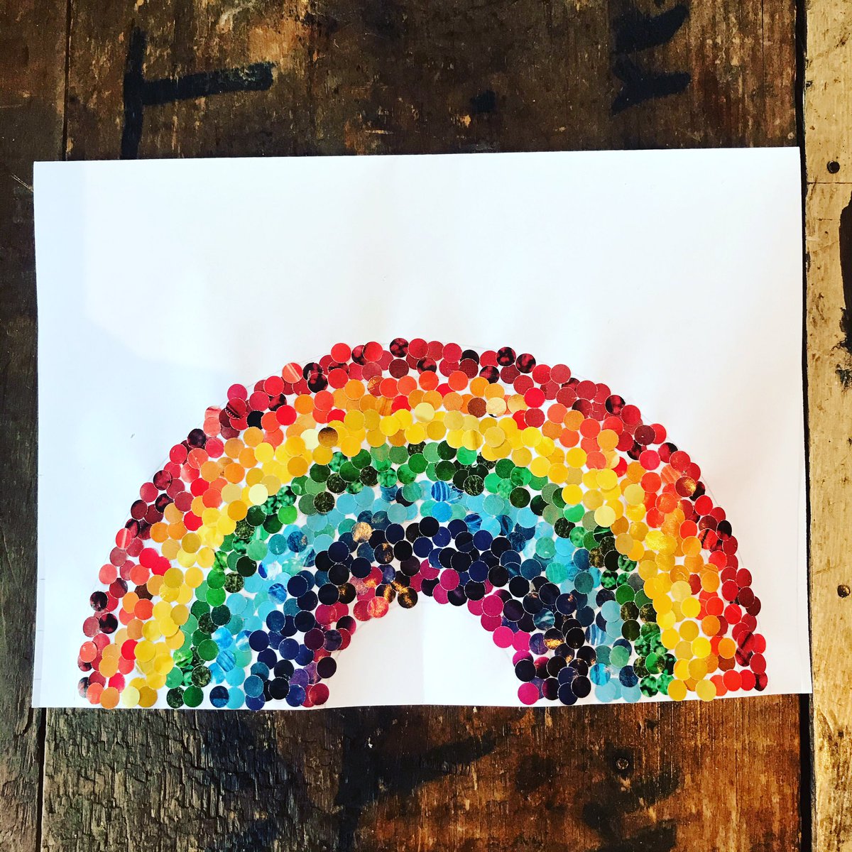 MSETarts's tweet photo. It’s Thursday again so sharing another rainbow for our NHS and frontline workers. This was created during lockdown by our artist and production manager Beth using a hole punch and magazines. Very time consuming but worth the effort. #ClapForOurCarers #NHSheroes https://t.co/rqqKzVBVHa