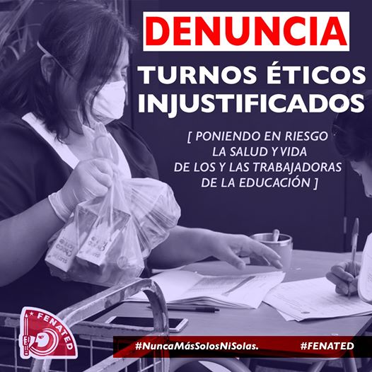 AleLizana_'s tweet photo. DENUNCIA @Fenated_ El costo lo siguen pagando les trabajadores. @Mineduc y empleadores ponen en riesgo nuestra salud física y mental
@ColegioProfes @Edo_gonzalezn @Camila_RojasV @MUD_Nacional @PamJiles @AguilarMario @LatorreJI @camila_vallejo @FTETRABJADORES @LuisMesina1 https://t.co/2ifNlG0kGA