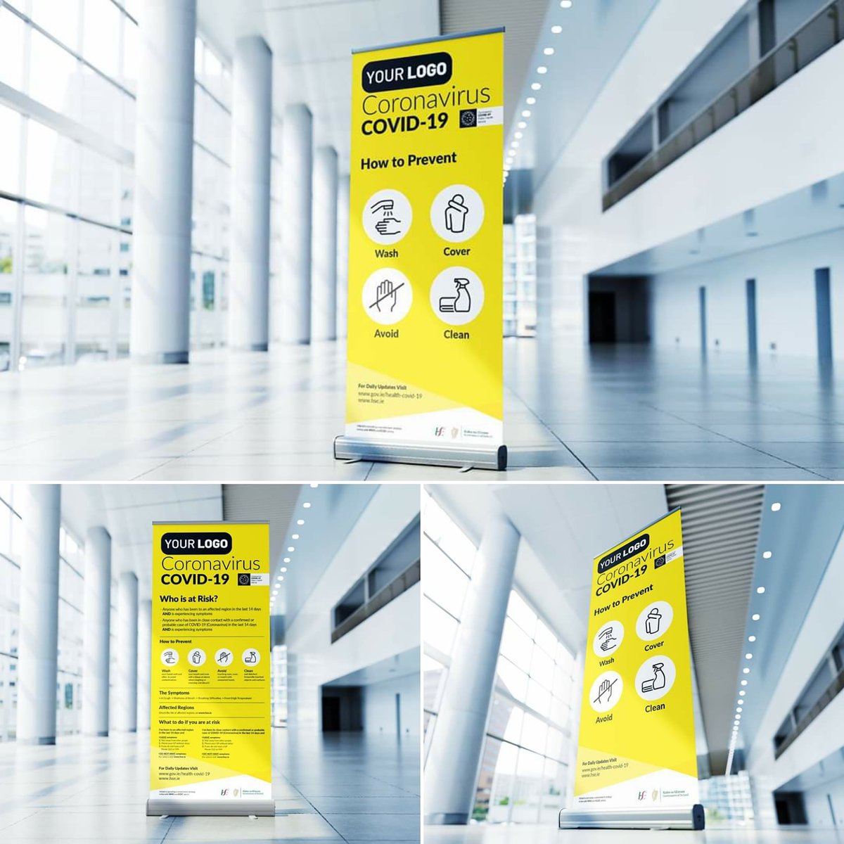 discprintcentre's tweet photo. COVID-19 Roll-Up Banners available for your business. Make sure your company is prepared to keep enforcing #socialdistancing and #stopthespread 😷 All banners can be customised with your logo, with a number of styles available. 
📞 087-7963372 or 📧 info@dpcentre.net #staysafe https://t.co/0iTevRI33m