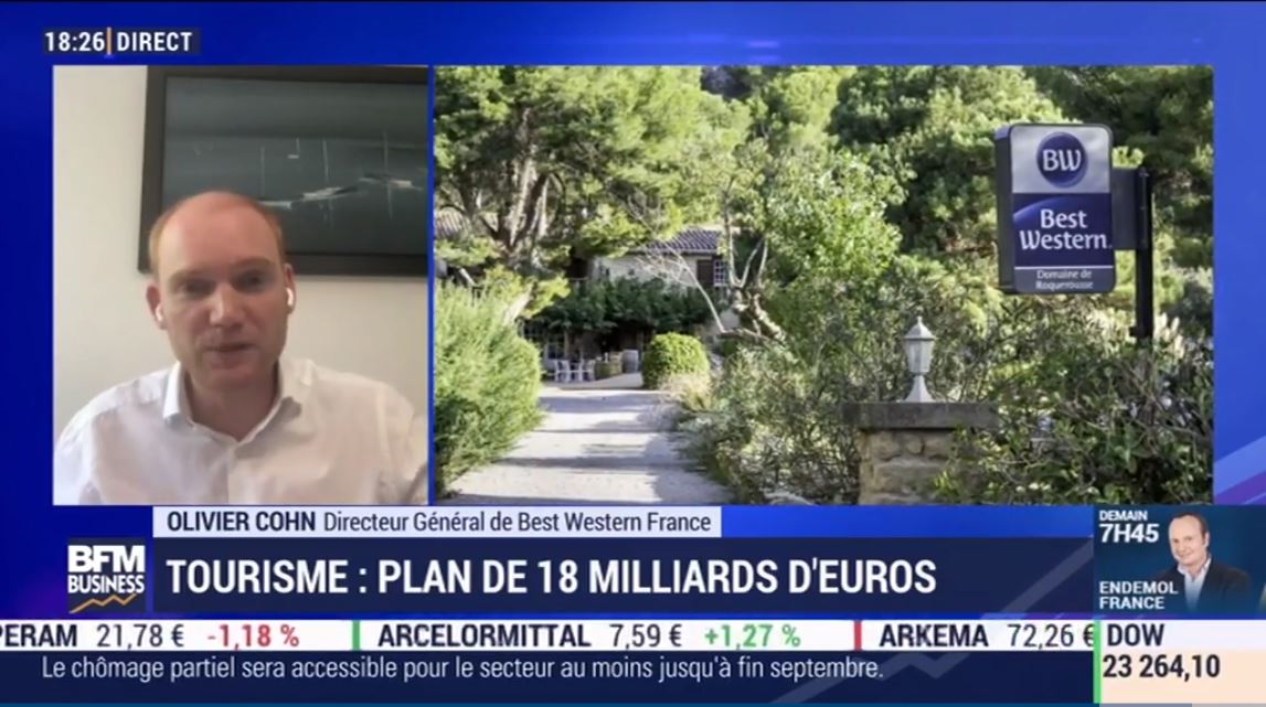 BestWesternFr's tweet photo. Olivier Cohn, directeur général de Best Western Hotels &amp; Resorts en France s'est exprimé sur le plan de relance pour le secteur du tourisme dévoilé ce jour par Edouard Philippe. Retrouvez sa réaction sur @bfmbusiness - Emission Inside à retrouver ici : https://t.co/xM0yvGsX7g https://t.co/9eWv9Fh4fa