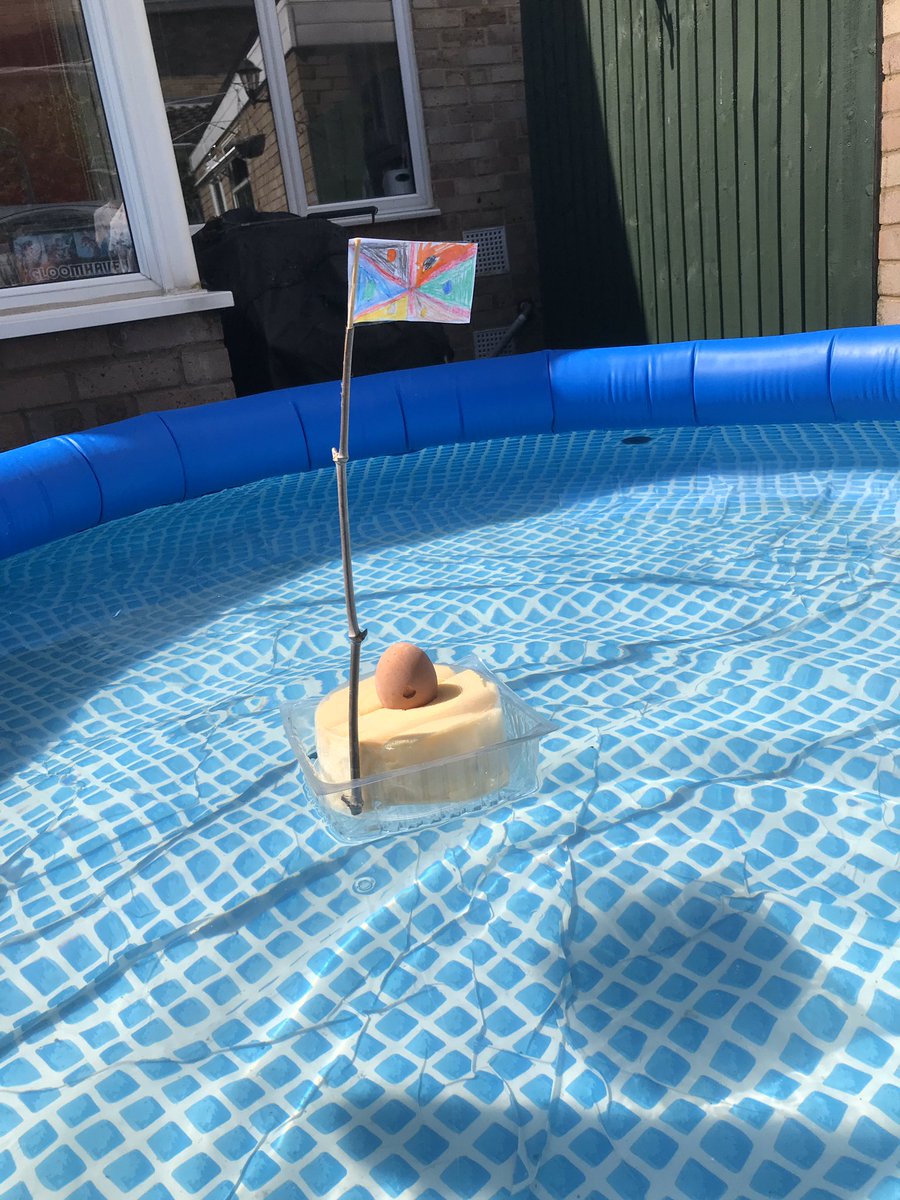 ricegrubble's tweet photo. Recycled boat/raft with hard boiled egg. The baked bean tin was too Heavy and capsized the raft! @TickfordPark #tpyear4 https://t.co/a0a86iTvyh