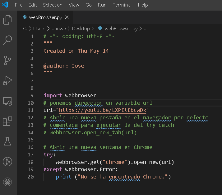 josecodetech's tweet photo. Ejemplo de codigo #python para abrir navegador web con la url que le indiquemos, usando #webbrowser, #programandoEnCuarentena #programming https://t.co/WqodfM0eHQ