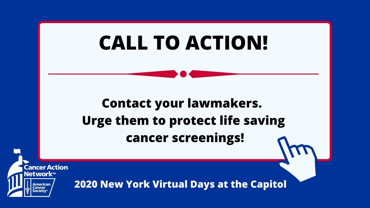 ACSCAN_NY's tweet photo. Today is the first day of our Virtual Days at the Capitol! Take action by contacting YOUR lawmakers today via our easy electronic form to ask them to preserve critical Cancer Services Program (CSP) funding. #saveourscreenings https://t.co/vb8Rvseyky https://t.co/OsX32Mfkqx