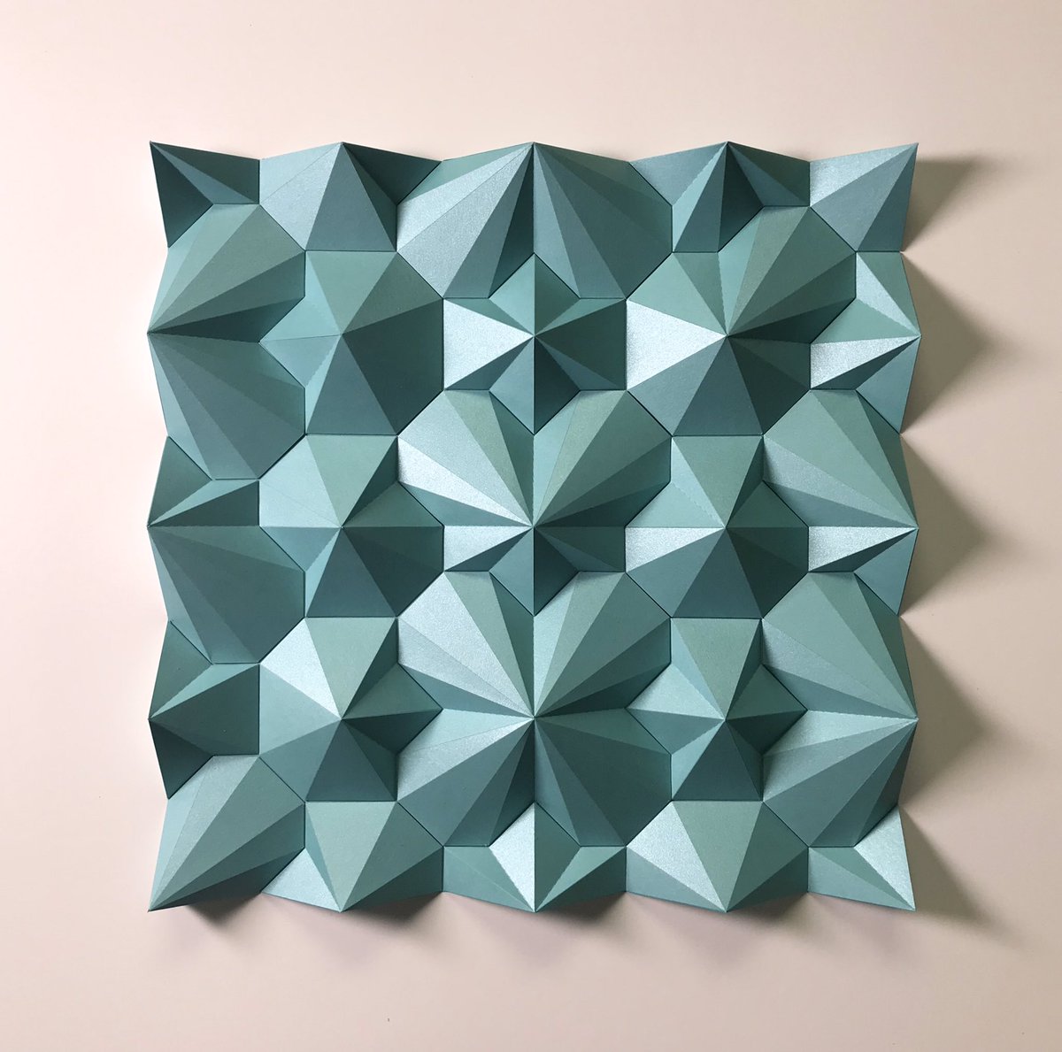 matthewshlian's tweet photo. This weeks auction piece is Ara 480 (test) Aquamarine Iridescent Paper 16" x 16" 1". It’s the same deal as previous weeks: I’m donating 50% of the auction sale to @foodgatherers - our local food bank. With COVID-19’s disruption to our lives, many children, families, seniors, https://t.co/9KG5C4oSrF