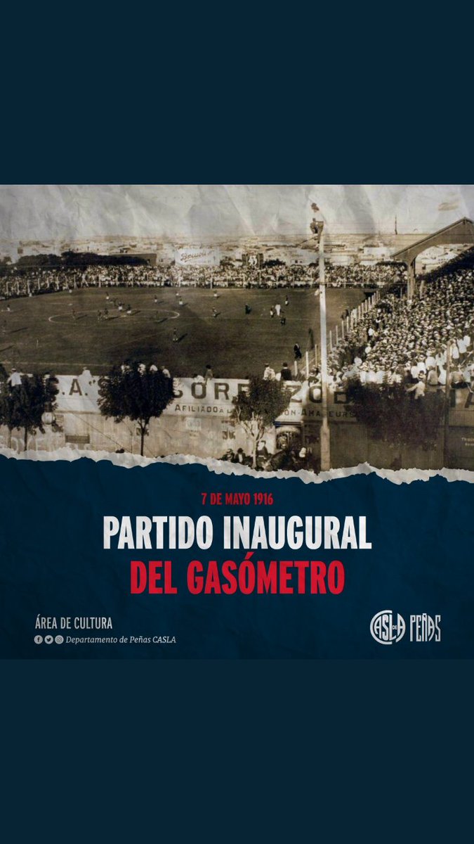 Un día como hoy se disputaba oficialmente el primer partido en el mítico Gasómetro. 
Aquel 7 de mayo de 1916 nacía la gloriosa historia azulgrana, acompañada de un debut triunfal.
#QueVuelvaElGasómetro
#SiALaLeyDeRezonificación
#MasQue90Minutos
#SLFederal 🇦🇷
#DeBoedoAlMundo ✈️