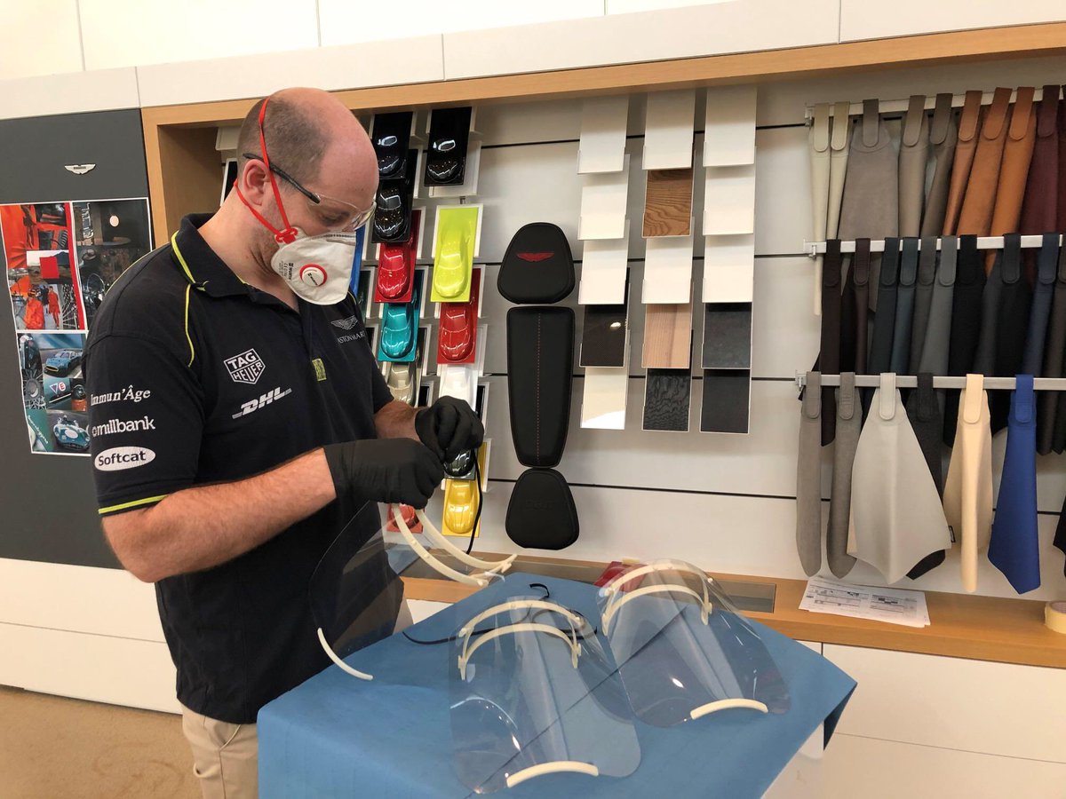 SimonCarGuy's tweet photo. Colleagues at #AstonMartin working hard to produce &amp; deliver scrubs, intubators, face shields and as of this month, surgical gowns.  Great job by @bchoda and so many others involved in this effort to support our #NHSheroes.  Thank you 💙🌈 #makeitblue https://t.co/lw7bZrWWt8
