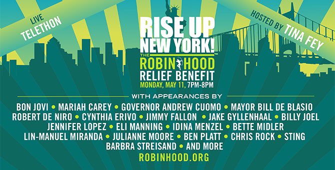 RobinHoodNYC's tweet photo. Are you ready to rise up for New York City? 

We’re coming together w/special guests to raise funds for New Yorkers impacted by #COVID19, &amp; we can’t do it without you! ⠀

Tune in 5/11 at 7:00 pm EST for Rise Up New York! The Robin Hood Relief Benefit, hosted by Tina Fey. #NY4NY https://t.co/ccYBcQfTr5