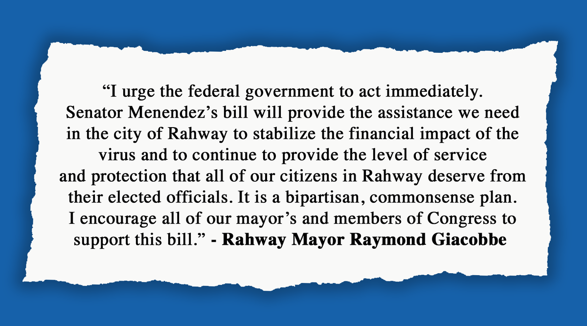 SenatorMenendez's tweet photo. Thank you Rahway @Mayor_Giacobbe for supporting our bold, bipartisan $500 billion #SMARTFund! https://t.co/9MQIx2IrrW