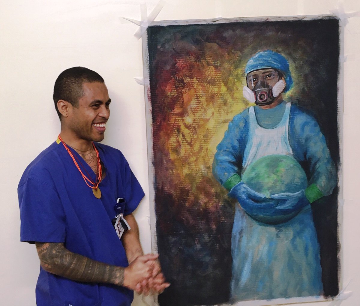 Better than #Banksy? We couldn't possibly say...but we do think this artwork by one of our domestic assistants, Xisto, is absolutely fantastic! What a talent among our team - thank you, Xisto, for brightening our day 🎨 #OneTeamOneOUH