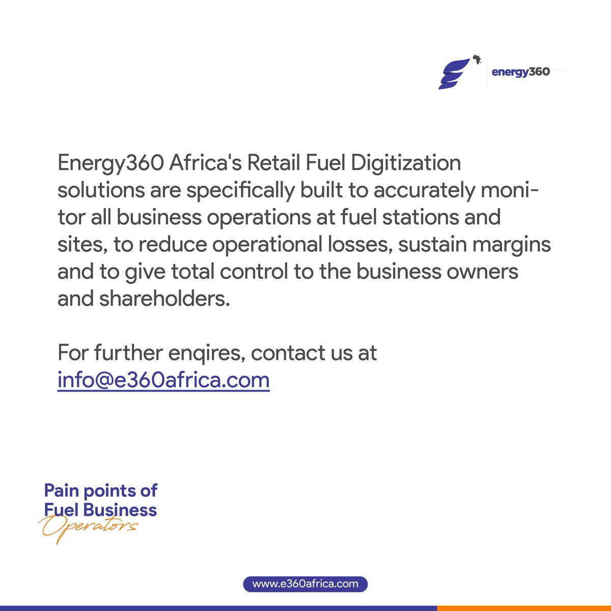 energy360africa's tweet image. For further enquiries contact us at info@e360africa.com 
#RetailFuelAutomation #Fueldepot #DownstreamOilandGasAutomation #FuelsiteAutomation #AutomationSolutions #Smartfuelstations #OilandGasIndustry #Remotemonitoring #DigitalTransformation #RetaulFuelStationsInAfrica