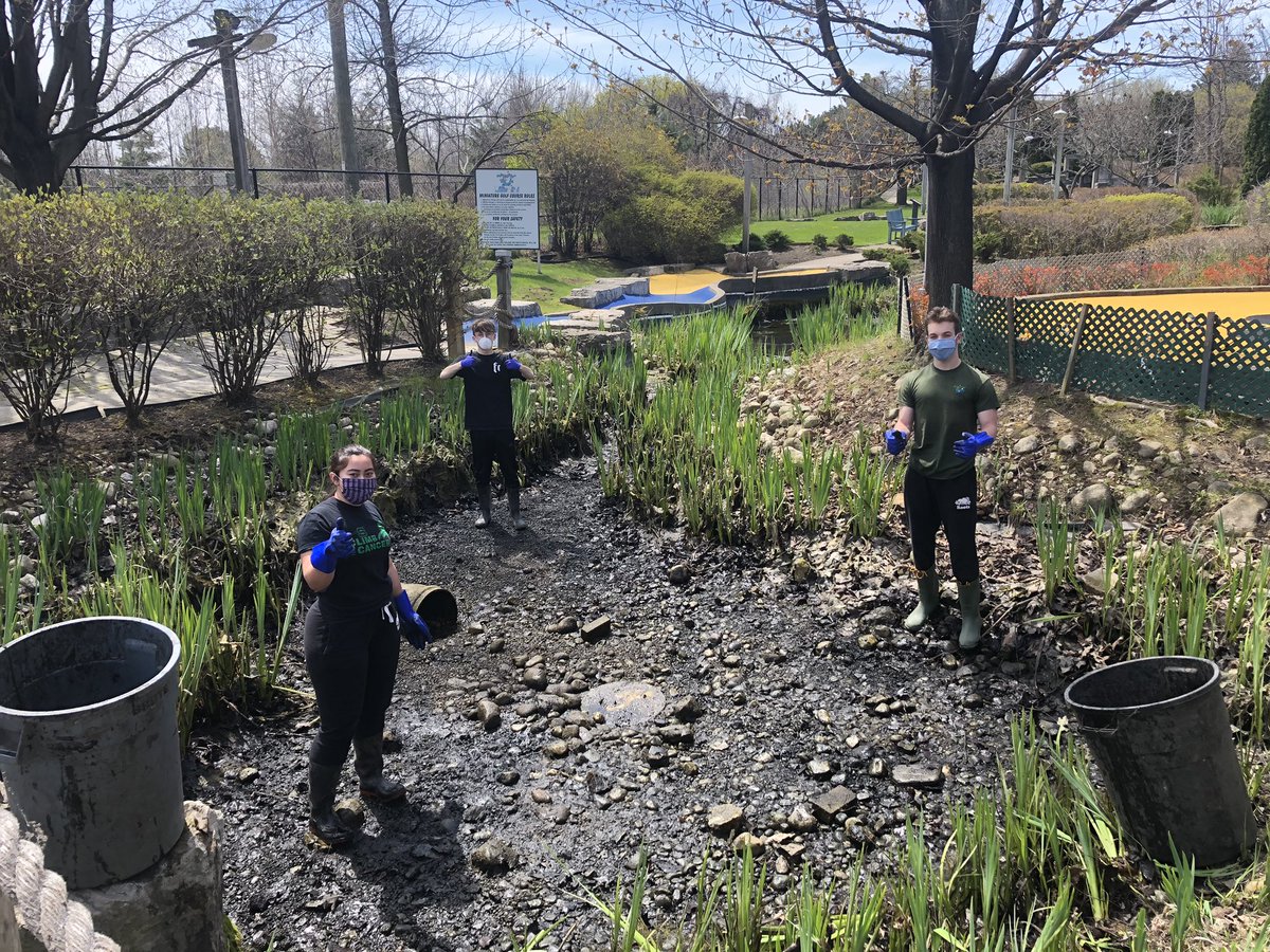 AdventureGolf's tweet photo. Working safely &amp; getting ready to reopen when we get the green light. Pond cleaning is so much fun! #HamOnt #minigolf #COVID19 https://t.co/2vKxHfp6N6