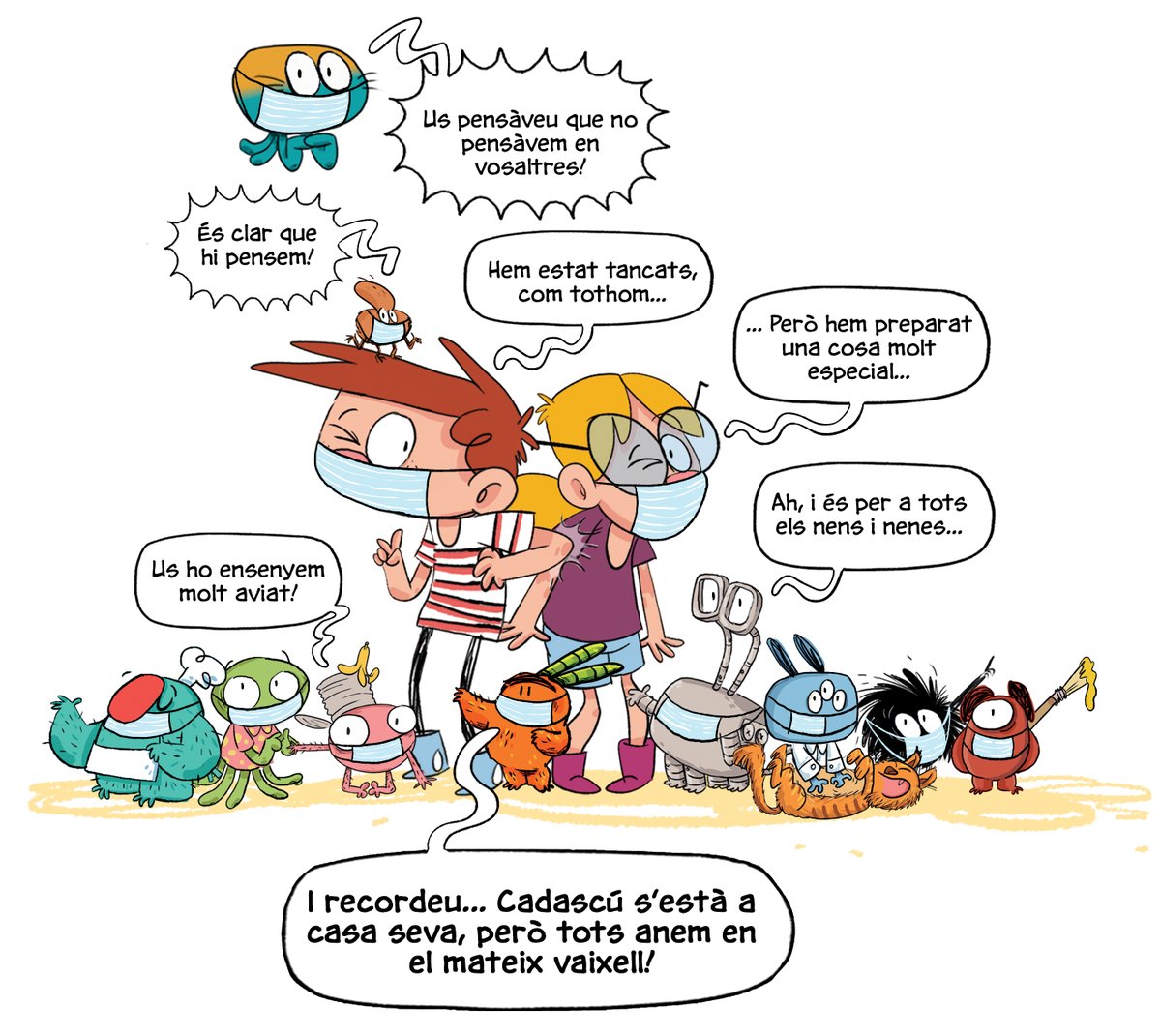 EditorialCasals's tweet photo. Voleu saber què fan L’AGUS I ELS MONSTRES? Estan preparant el llibre solidari 
📚JUNTS A CASA, els dies del coronavirus📚!
Un llibre digital per recolzar el projecte #KidsCorona, de @SJDbarcelona_ca
Disponible el dilluns 11 de maig al web #agusandmonsters!
#CombelEditorial https://t.co/KLjr4pydp7