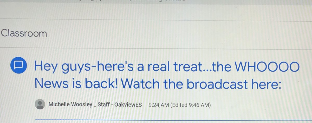 MichelleWoosle1's tweet photo. Thanks @kellysiegert and all those involved in getting the WHOOO News back up and running....my kiddos think it’s a real treat to see this owlsome new broadcast back @OakviewElem and so do I! https://t.co/uuZoVdrHyD