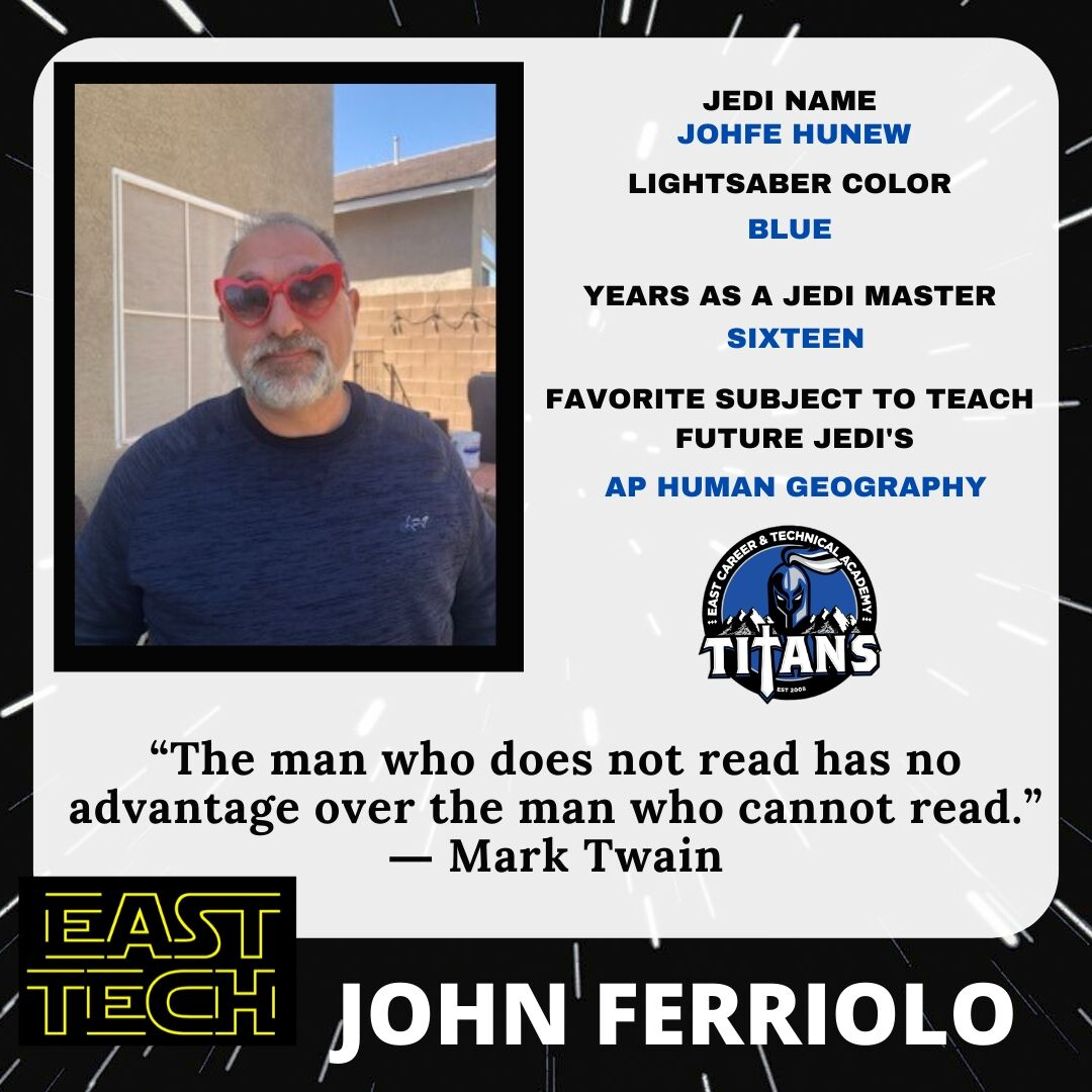 EastTechTitans's tweet image. We have the best teachers in the galaxy! Mr. Ferriolo helps students gain lifelong skills in and out of the classroom. He helps his students find a passion for learning and builds their skills on the soccer field too!

#teacherappreciation  #jedimaster #forceisstrongwiththisone