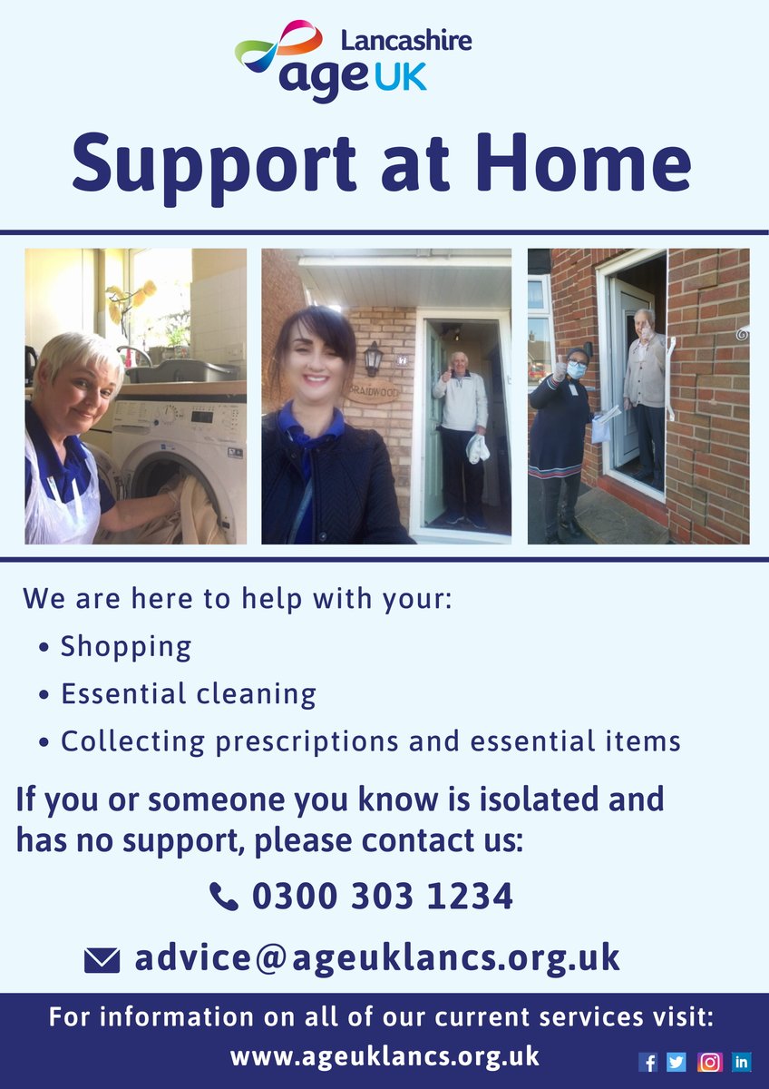 We can support you through isolation with shopping, collection of essential items and cleaning.  Call 0300 303 1234 or visit our webpage for more information: ageuk.org.uk/lancashire/our…